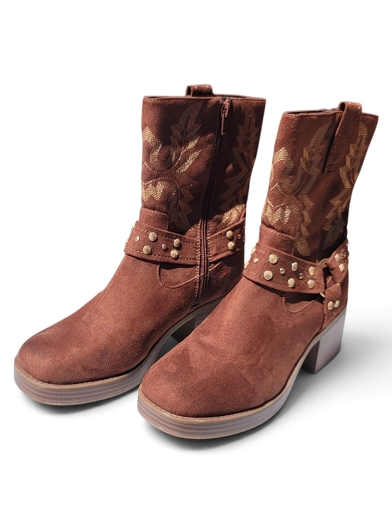 Sun + Stone Shoes - Sun + Stone Rust Brown Suede Studded Western Mid-Calf Boots